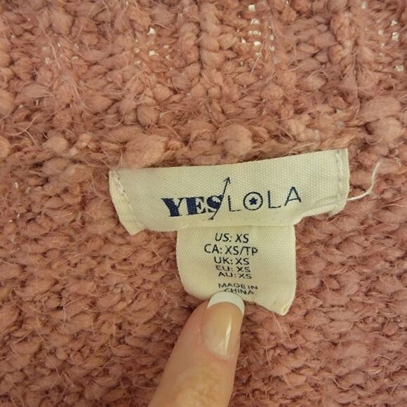 Yes Lola Chunky Knit V-Neck Fuzzy Dusty Rose Sweater Size XS - Picture 3 of 4